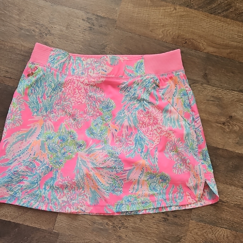Lilly Pulitzer Pink and Green Sea Atlhletic Mini Skirt With Shorts Attatched